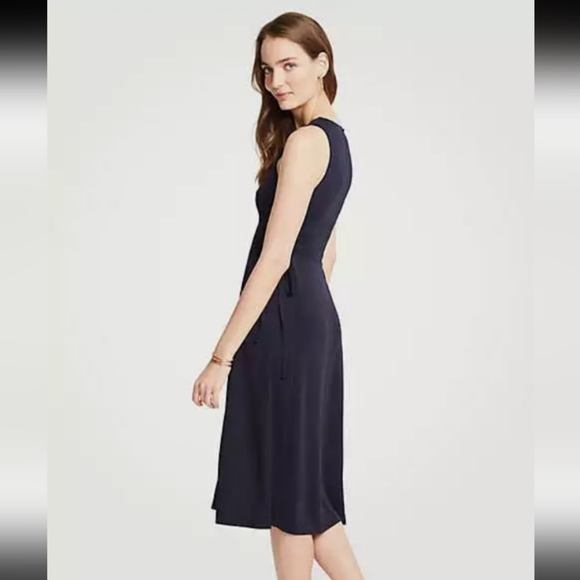 Ann Taylor Nautical Navy Coastal Flowy Side Laced Flare Midi Dress - Picture 3 of 7